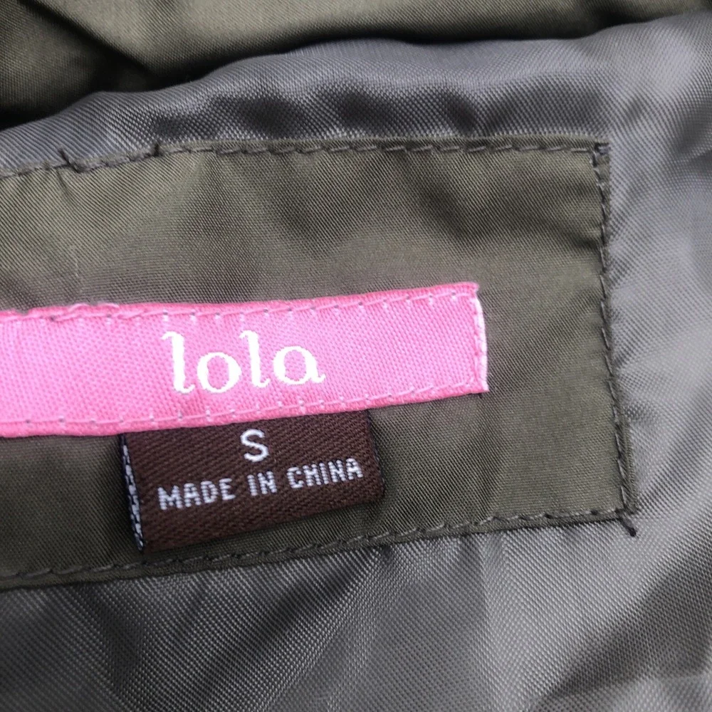 Lola Womens Puffer Vest Hoodie‎ Zipper Front Moss Green Size Small Polyester